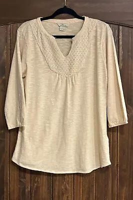 Bob Timberlake Large Blouse Shirt Boho Peasant V Neck Lace Embroidered 3/4 Sleev • £9.64