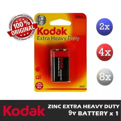 Kodak 9V Extra Heavy Duty Battery Zinc Last Long 2x4x8x • $7.55