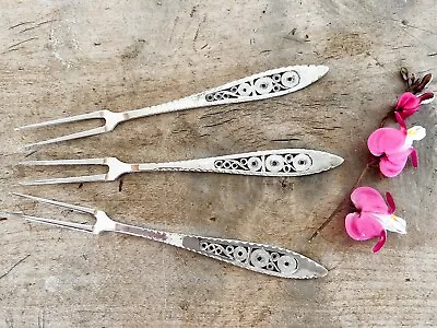 £48 • Buy 3 Antique Hallmarked Continental Silver 15cm Fancy Forks Cake Pastry Norwegian