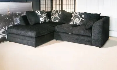 SALE New Chenille Zina Black Fabric Corner Sofa chicagodylan Sofafoam Seat • £429
