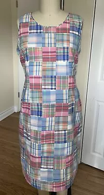 L.L. Bean ~Madras Plaid Sleeveless Shift Dress~ 100% Cotton Patchwork ~sz 16 • $34.95