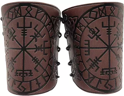 Viking Vegvisir Embossed Leather Arm Armor 3 Colors LARP Gauntlet Leather Armor • $21.99