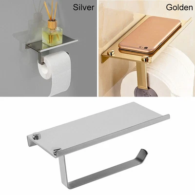 $21.68 • Buy Stainless Toilet Paper Roll Holder Wall Mounted Storage Box With Shelf Bathroom