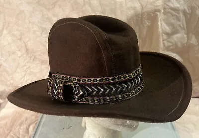 Vintage Western Heavy Wool Brown Cowboy Hat 7 1/4- 7 3/8 Made In USA Nice • $34.99