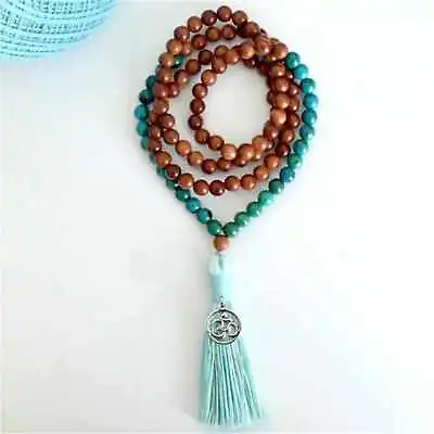 Natural 8mm Malachite Sandalwood 108 Beads Gemstone Mala Bracelet Blessing • $11.33