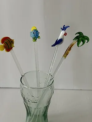 Vintage Glass Swizzle Sticks Tropical Colorful Fun 8 Sticks • $14.50