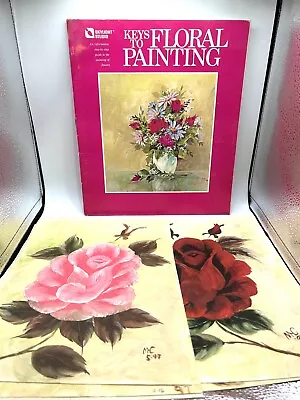 1972 Vintage Keys To Floral Painting Guide + 5 Hand Painted Rose Pictures/canvas • $15