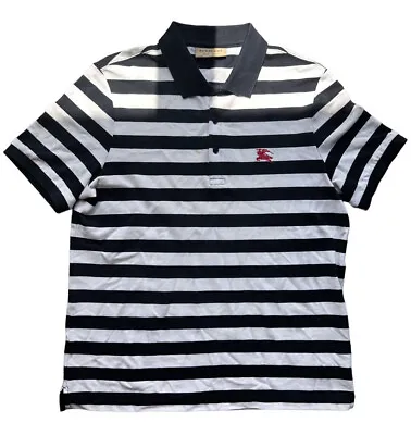 Burberry London Polo Shirt Black & White Striped Short Sleeve Mens Sz L Recent! • $75