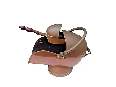 Antique Solid Copper Helmet Shaped Coal Scuttle With Original Shovel • £75