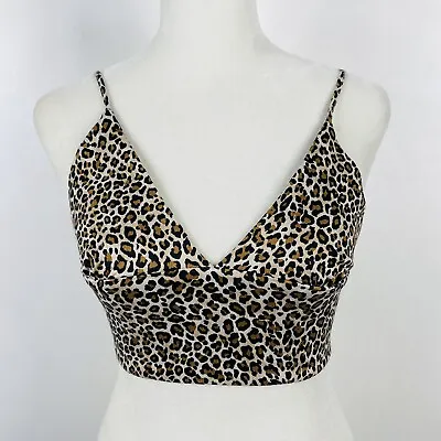 Zara Size XS Leopard Print Bralette Top Brown Tan Adjustable Straps Stretch • $14.69