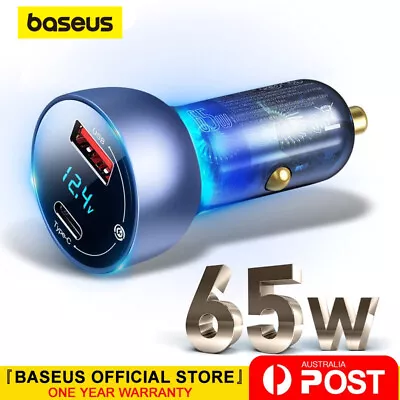 Baseus 65W Dual USB Type-C PD Car Charger USB C QC4.0 PPS Quick Charging Adapter • $22.94