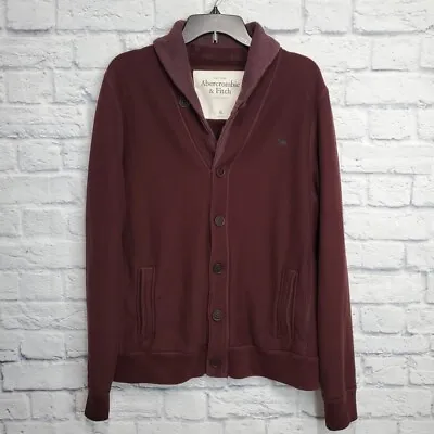Abercrombie Fitch Cardigan Sweater Mens XL Jacket Maroon Shawl Collar Button • $37.95