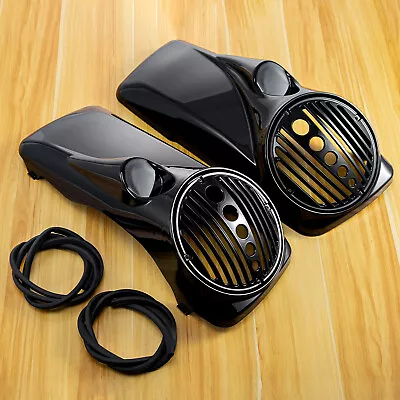 Vivid Black 8  Speaker Lids W/ Tweeter Port For Harley 1994-2013 Touring Models • $239.95