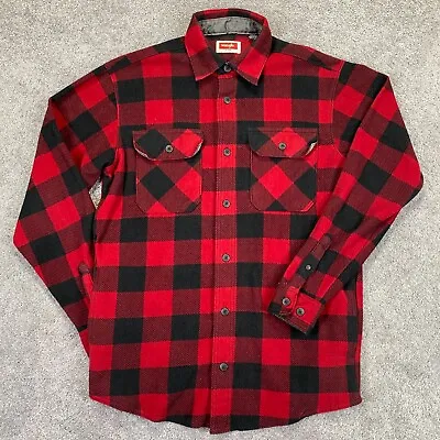 Wrangler Flannel Shirt Mens Small Red Buffalo Plaid Shacket Lumberjack Heavy • $24.19