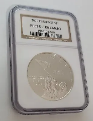 2005-P NGC PF69 ULTRA  CAMEO - Marine Corps Silver Dollar 90% Silver • $114.99