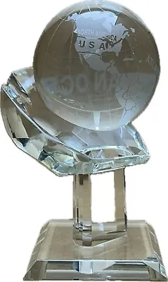 Vintage Etched 3  Glass World Globe With Glass Cradle - Spins • $54.99