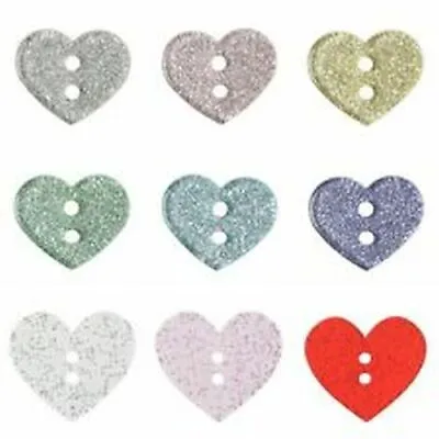 Glitter Heart Shaped Buttons - 2 Hole Flat Craft Sewing 13mm 18mm 32mm • £3.99