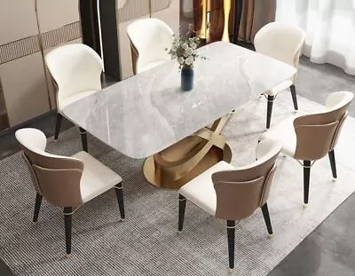 Matte Finish Modern Look Rectangular Shaped Marble Top Dining Table Set • $3100