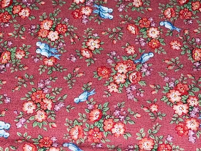 1/2 Yd Pink Orange Green Daisies  & Blue Birds Cotton BTHY By Cranston Vintage • $3.65