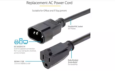 7.5 Inch IEC320 C14 Male To 3-Prong NEMA 5-15 Outlet Female Power Cord Adapter • $2.60