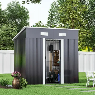 4x6/ 4x8 FT Garden Storage Shed 2 Door Galvanised Metal WITH FREE BASE Outdoor R • £185.95