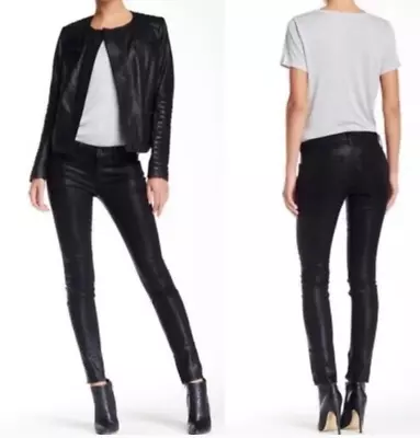 VINCE ~ Larger Size 24 ~ Black Coated Shine SkinnyZIP Leg Stretch Jeans A42 • $29.99
