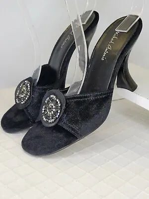 Michael Antonio Heels Women’s Size 6 Black VELVET Slip-on Curved Back Spooled  • $22.99