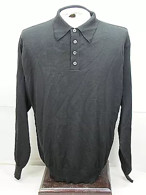 Murano Mens Made In Italy Wool Blend Polo Black L/S Pullover S [ 44Chest 27L] • $14.74