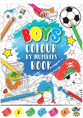 2 BOYS COLOUR BY NUMBERS BOOKS - COLOURING - Footballpiratesgamingsuperheroes • £2.60