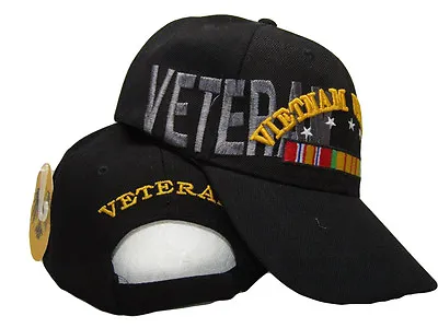 Black Vietnam War Veteran 5 Star Ribbon Veterans Shadow Ball Cap Hat (RUF) • $12.88