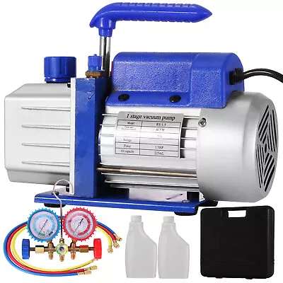 4CFM Vacuum Pump R134A Refrigeration 1/4HP Gauges Air Conditioning Adapter • £104.50