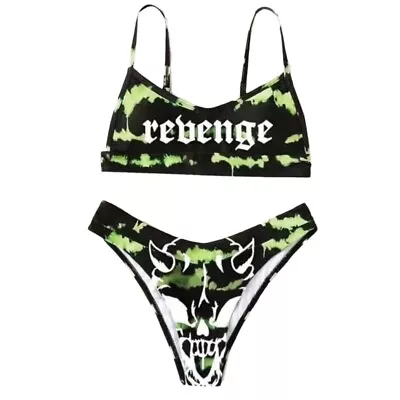 Women Punk Style Swimsuit Adjustable Strap 2 Pieces Bikini Sets For Ladies • £10.49