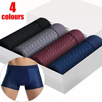 4PCS/Pack For Men Soft Bamboo Wear Underwear Shorts Ice Silk Mesh Boxer Briefs • £9.59