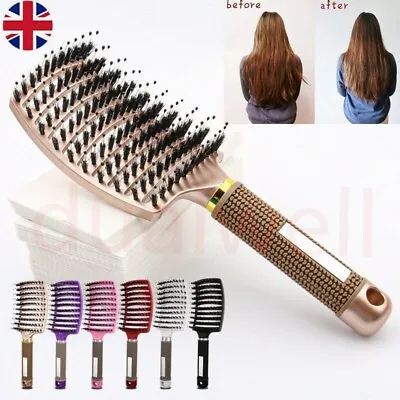 Magical Brush Detangle Detangling Natural Boar Bristle Hair Brush Curved Womens~ • £3.68