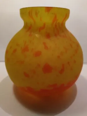 Antique Rare Art Nouveau Hand Blown Hyacinth Vase Cased Glass Yellow & Red 6.5  • $38
