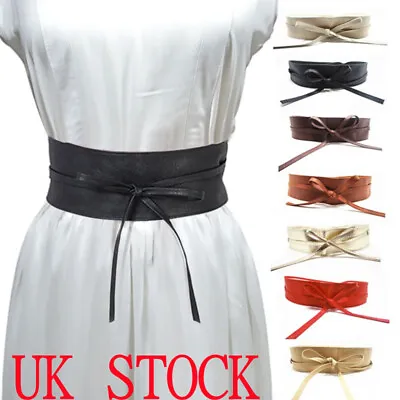 Women Waist Wide Dress Belt Tie Corset Cinch Ladies Soft PU Leather Wrap Around • £5.99