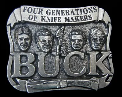 Vintage Buck Knives Belt Buckle Four Generations Of Knife Makers Heavy Pewter • $19.95