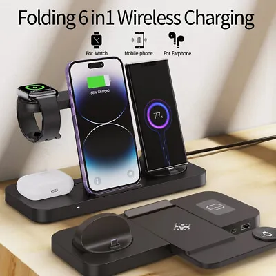 Wireless Charger Dock Charging Station 6 In 1 For Apple Watch IPhone 15 14 13 12 • $14.65