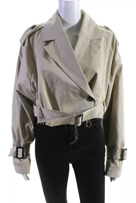 Zara Womens Cotton Belted Hem Long Sleeve Cropped Jacket Beige Khaki Size M • $42.69