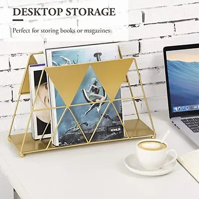 Contemporary Geometric Gold Metal Wire Tabletop Magazine Rack/File Organizer • $44.99