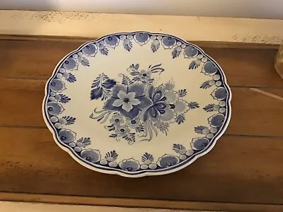 Vtg Beautiful Blue& White Delft? Ceramic Floral Ruffled Edge Wall Plate. • $11