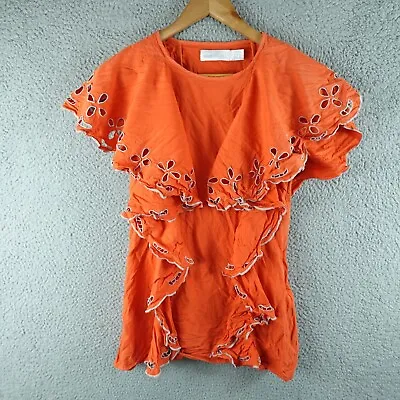 Alice McCall Womens Dress 10 Orange Shift Short Layered Ruffle Front Sleeveless • $29.90