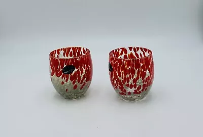 Murano Glasses Drinking Tumblers Set 2 Red/Grey  Millefiori Pair • $89