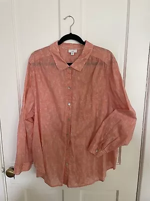 J Jill Plus Size 4x Lightweight Blouse Coral With Butterfly Print In Cream • $12