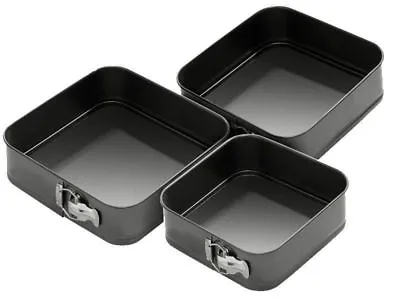 Cake Tin Set Of 3 Square Non Stick Spring Form  Baking Bake Tray Bakeware • £11.99