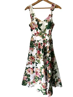 VTG Full Skirt Wedding  Anderson Cotton Summer Party Open Back Floral Dress S • $29.99