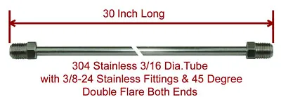 3/16  Brake Line 30 INCH STAINLESS STEEL 3/8-24 Tube Nuts 45 Degree Double Flare • $18.95