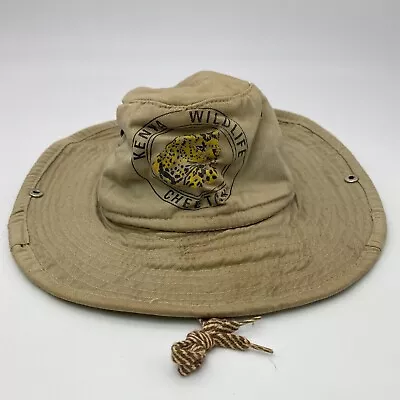 Safari Hat Kenya Wildlife Cheetah Khaki Side Snap Outback Boonie Mens Vtg S/m • $21.59