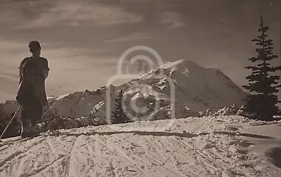 Early Photo Of Skier At Naches Pass. Mt. Rainier Washington. C 1930's-40's  • $49.95