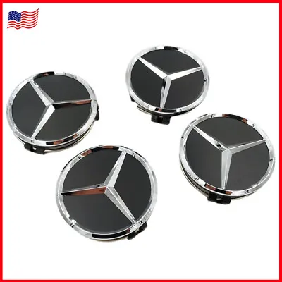 For Mercedes-Benz 4PCS/1Set 75mm Black Wheel Center Hub Caps Cover Badge Emblem • $10.57